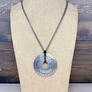 Chicos Silver Tone Chunky Circle Medallion Pendant Necklace
